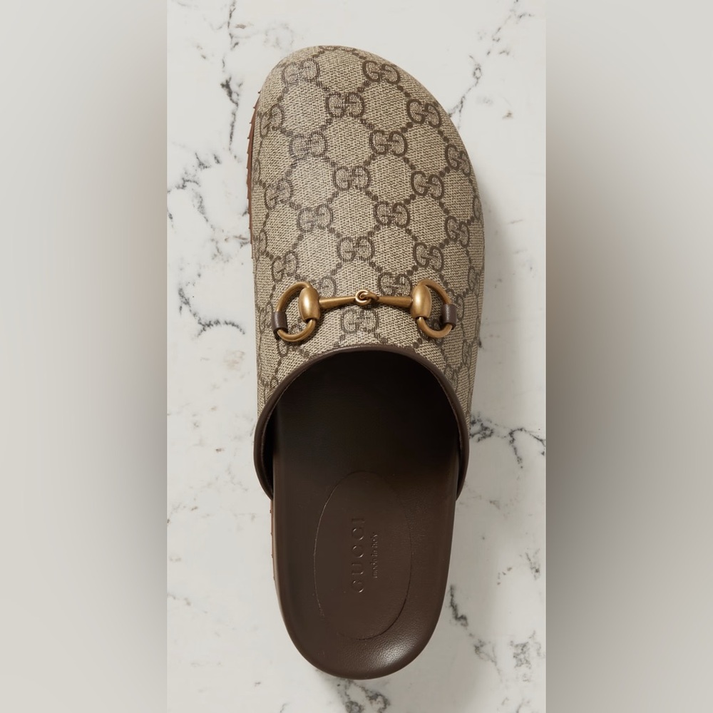 Gucci Sol Logo Leather-trimmed Canvas Jacquard Mule Slipper Clog sz 39/9 Auth!!